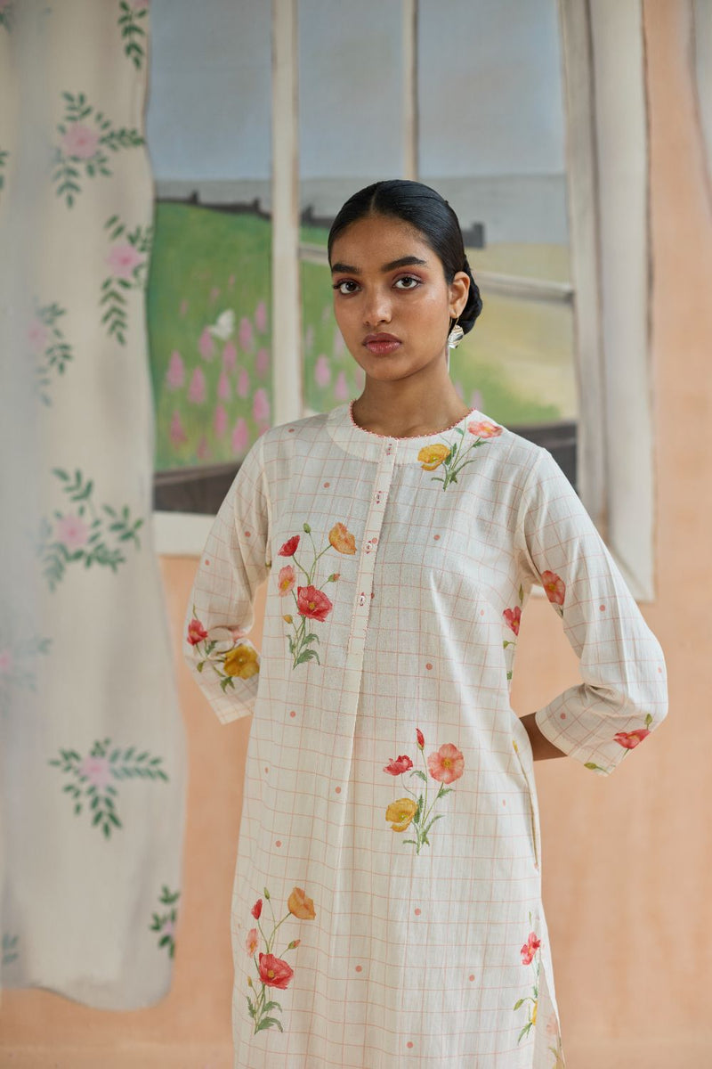 Poppy Long Kurta Set cotton by Nadiya Paar in white color for women Worldwide