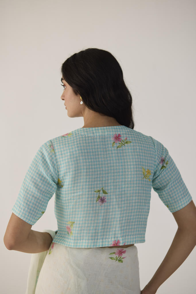 Lace Blouse Gulmarg-blue by Nadiya Paar in blue color for women Worldwide