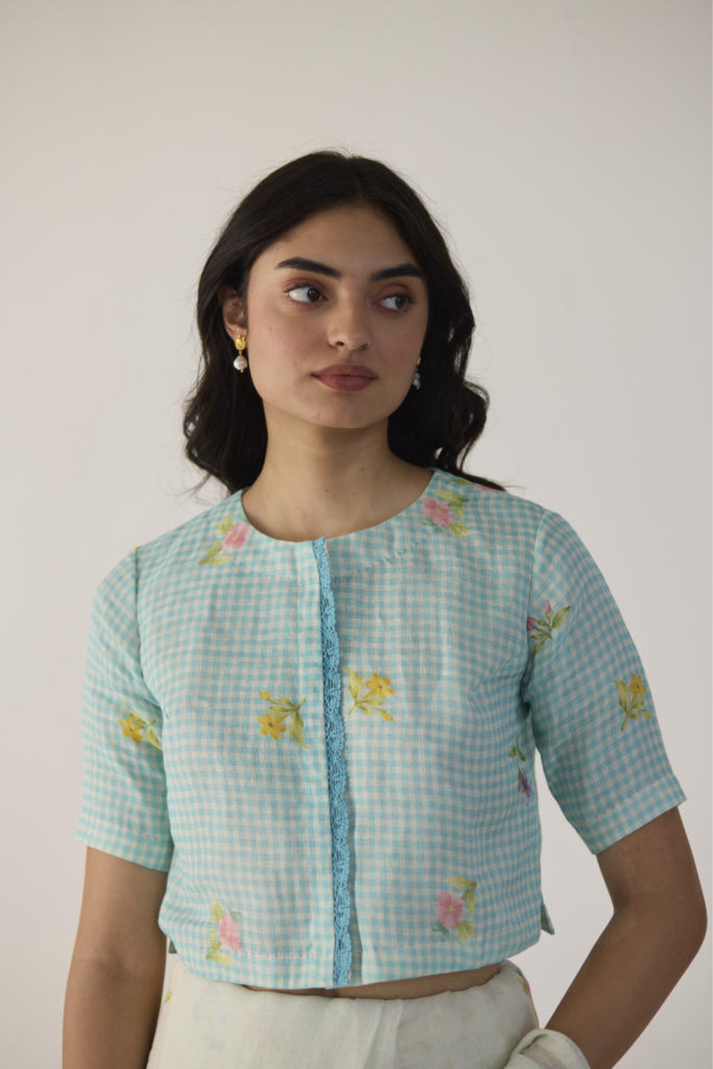 Lace Blouse Gulmarg-blue by Nadiya Paar in blue color for women Worldwide