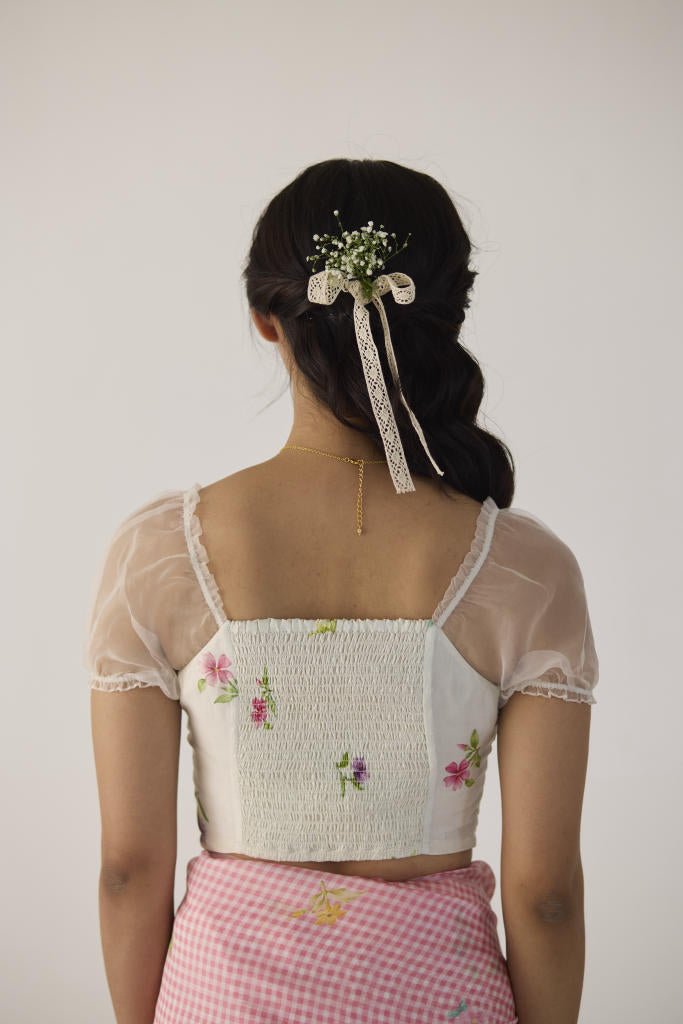 Chamomile Silk Blouse silk by Nadiya Paar in white color for women Worldwide