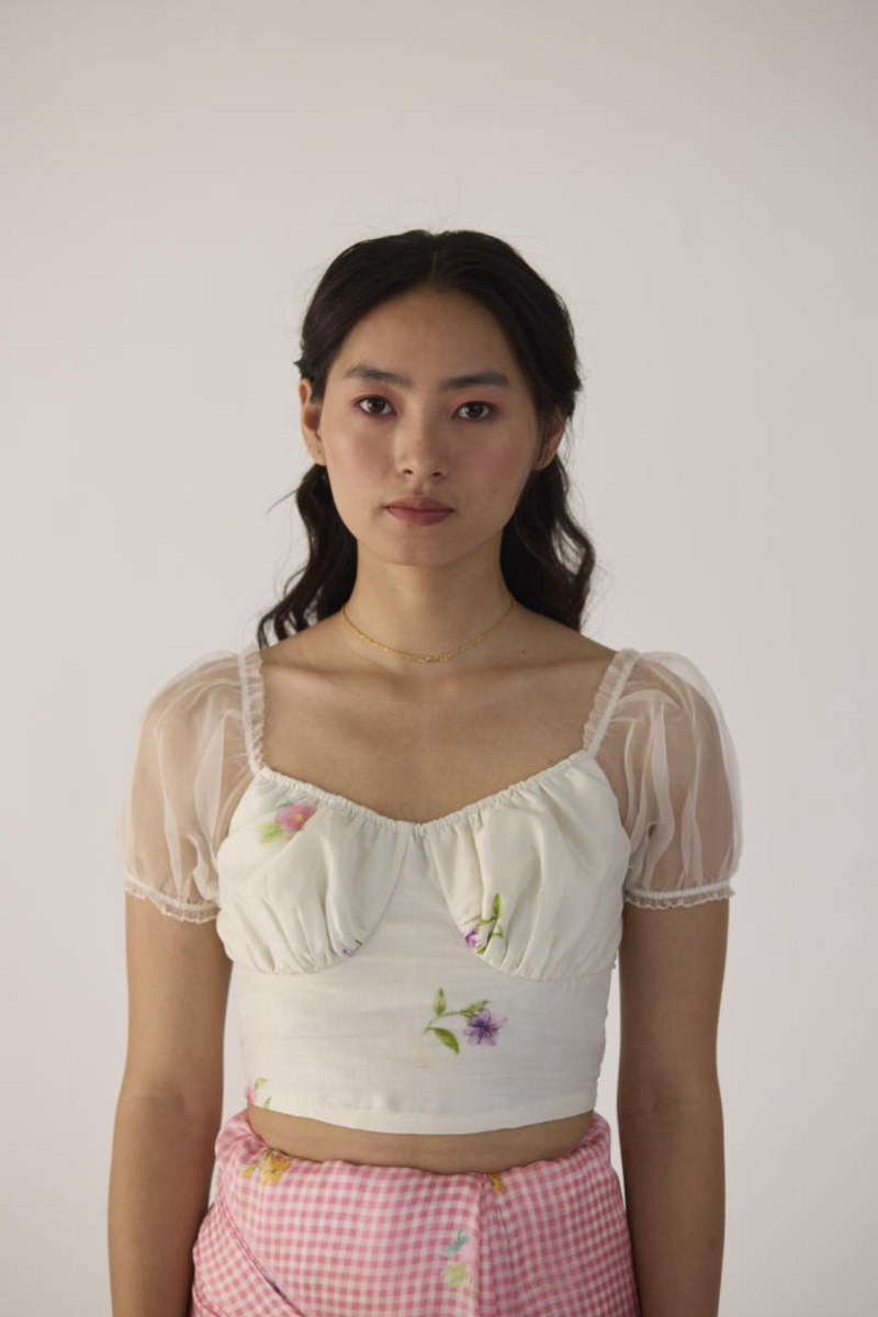 Chamomile Silk Blouse silk by Nadiya Paar in white color for women Worldwide