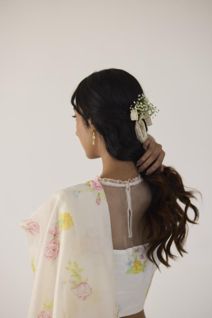 Mist Blouse without Sleeve silk by Nadiya Paar in white color for women Worldwide