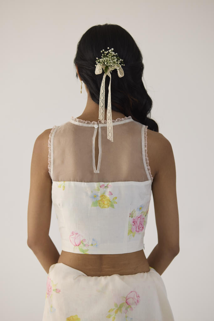 Mist Blouse without Sleeve silk by Nadiya Paar in white color for women Worldwide