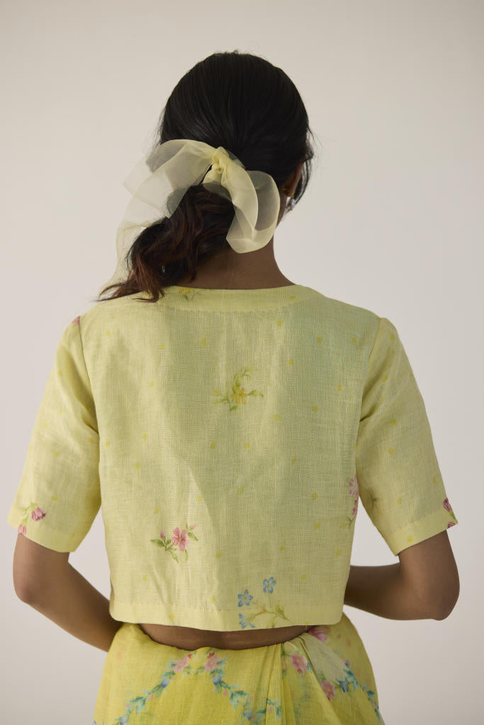 Lace Blouse Gulmarg-Yellow by Nadiya Paar in yellow color for women Worldwide