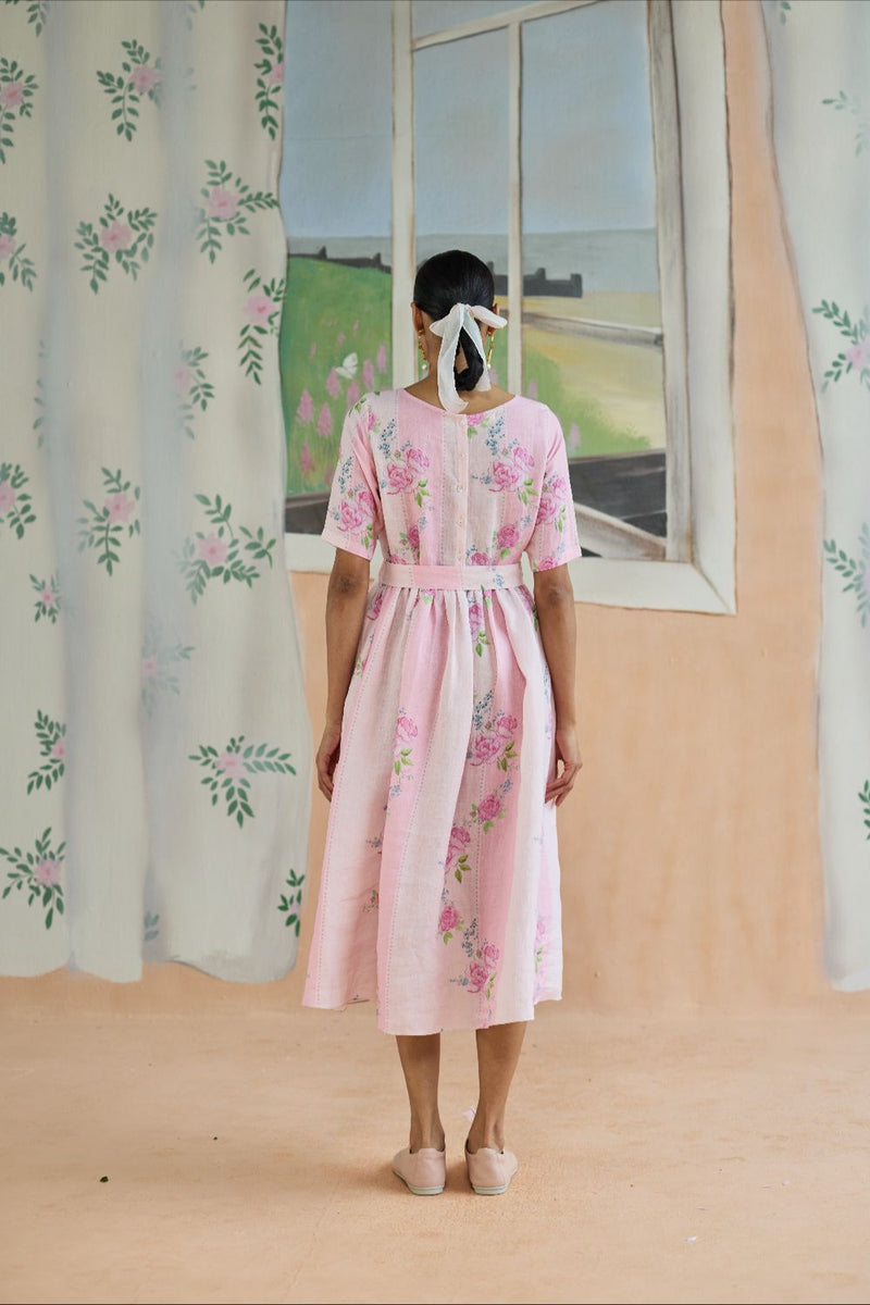 Rose Haze Midi Dress Linen linen by Nadiya Paar in pink color for women Worldwide