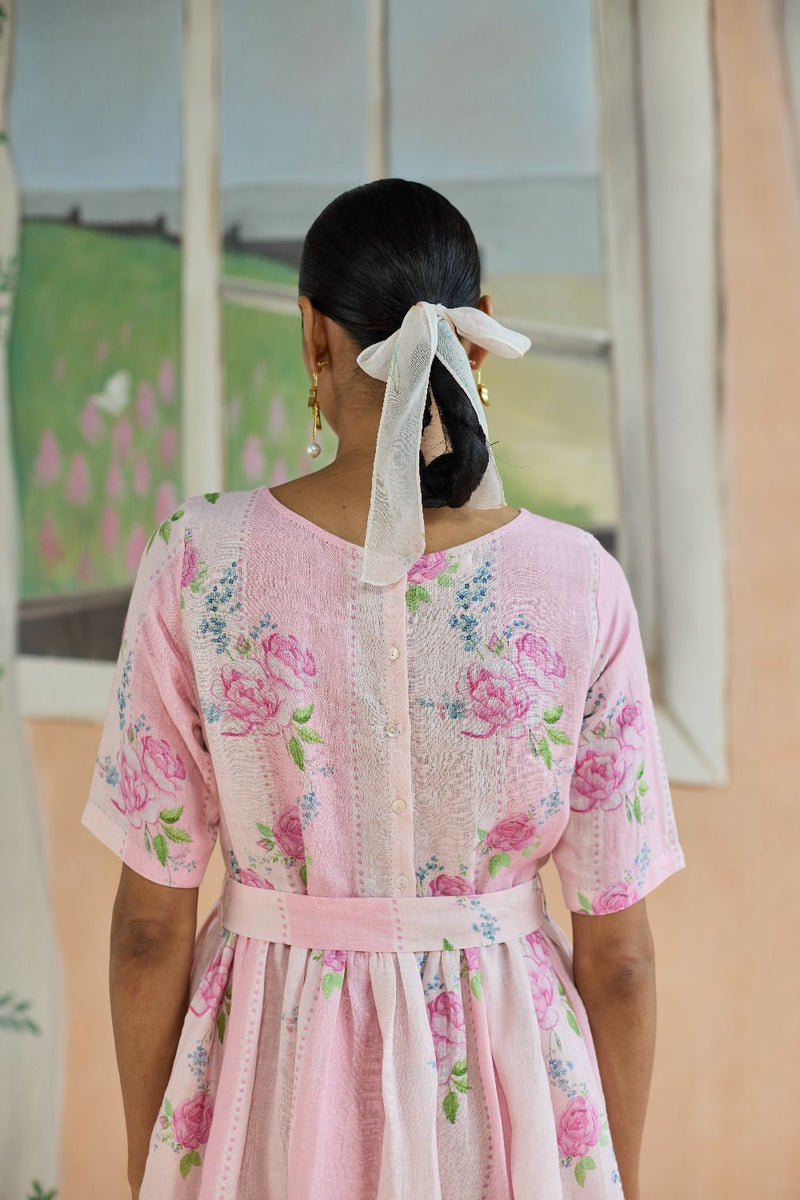 Rose Haze Midi Dress Linen linen by Nadiya Paar in pink color for women Worldwide