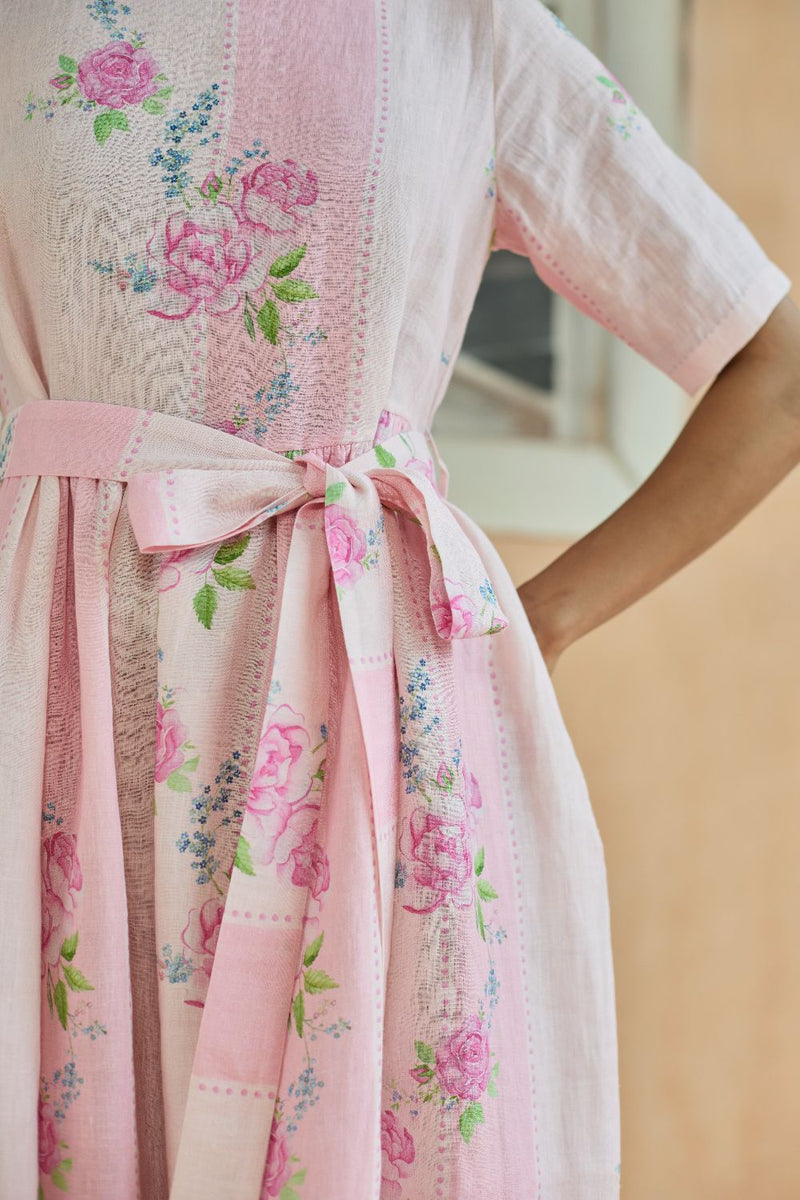 Rose Haze Midi Dress Linen linen by Nadiya Paar in pink color for women Worldwide