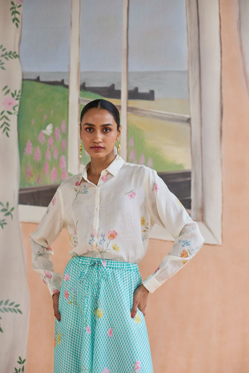 Mid-day Musings Shirt Bamboo Silk silk by Nadiya Paar in white color for women Worldwide