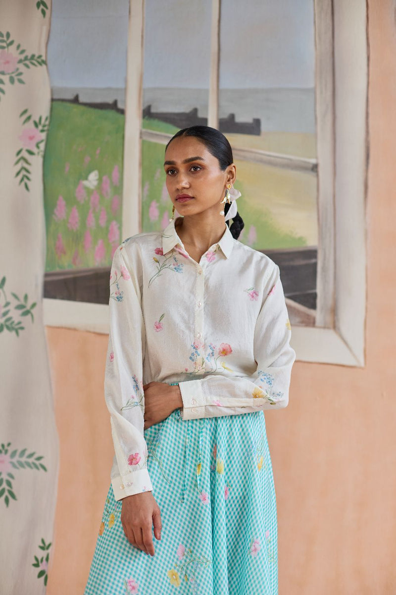 Mid-day Musings Shirt Bamboo Silk silk by Nadiya Paar in white color for women Worldwide