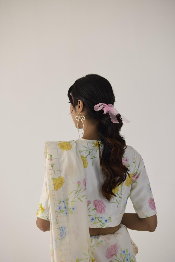 Marigolds Silk and Cotton Chanderi Sari silk by Nadiya Paar in white color for women Worldwide