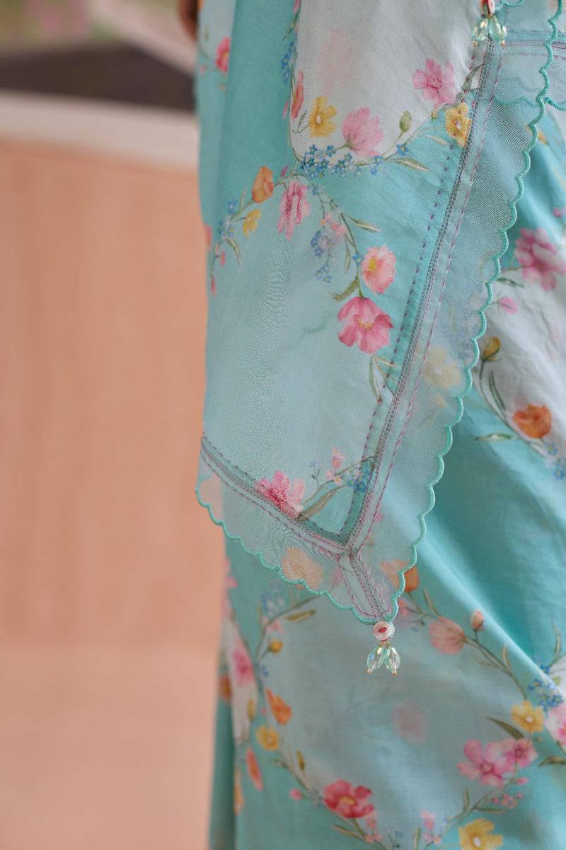 Drift and Dream Aqua Mulberry Silk Sari silk by Nadiya Paar in blue color for women Worldwide