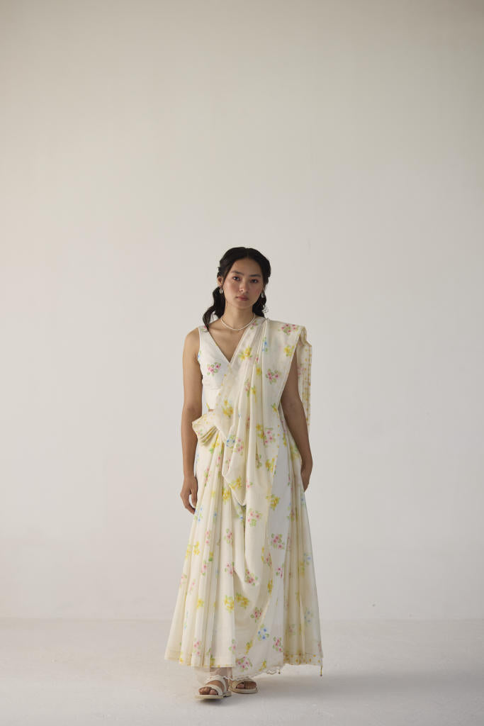 Periwinkle Silk and Cotton Chanderi Sari silk by Nadiya Paar in white color for women Worldwide