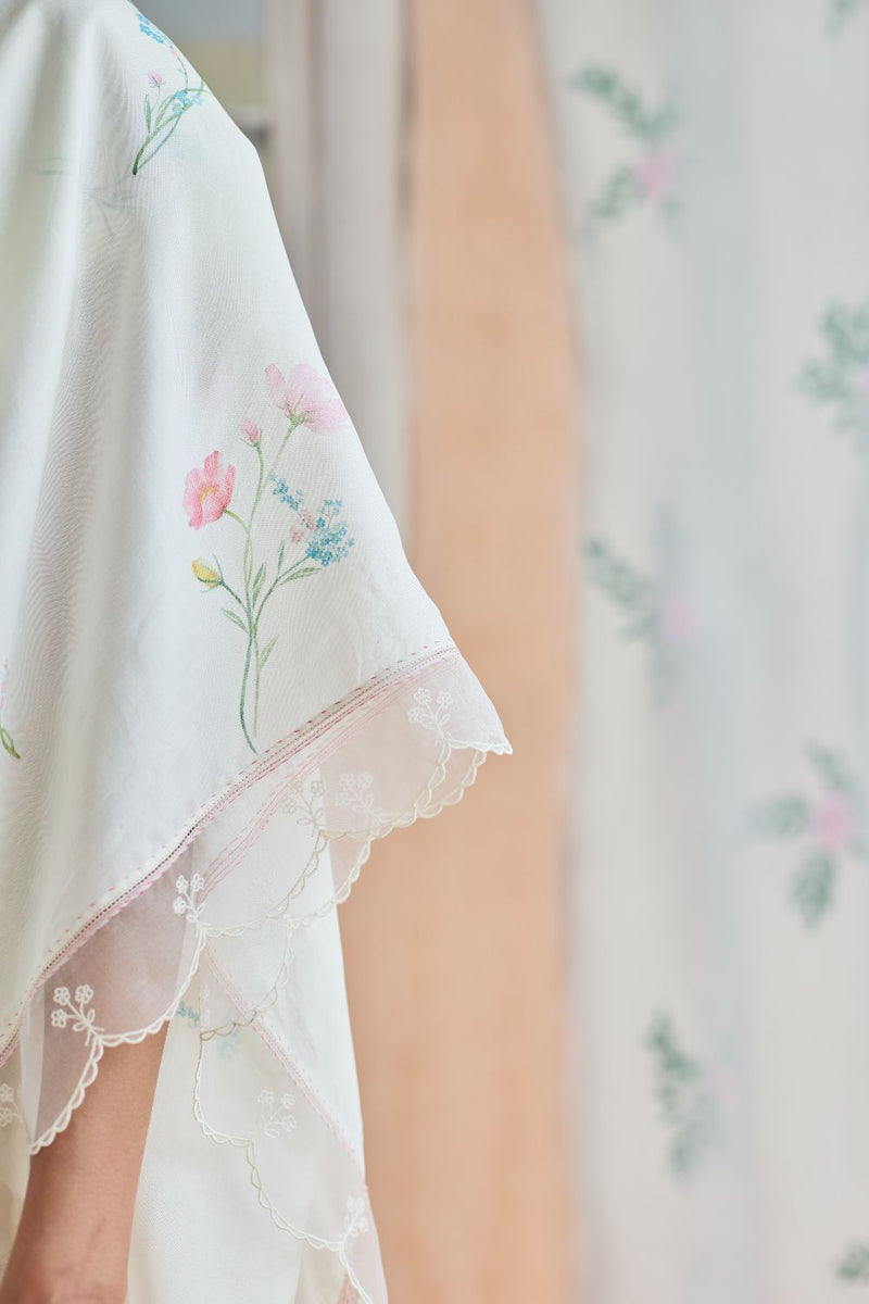 Florist Mulberrry Silk Sari silk by Nadiya Paar in white color for women Worldwide