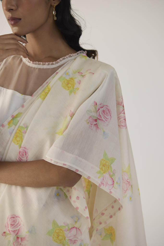 Valley Rose Silk and Cotton Chanderi Sari silk by Nadiya Paar in white color for women Worldwide