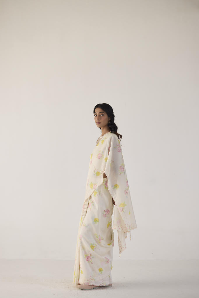 Valley Rose Silk and Cotton Chanderi Sari silk by Nadiya Paar in white color for women Worldwide