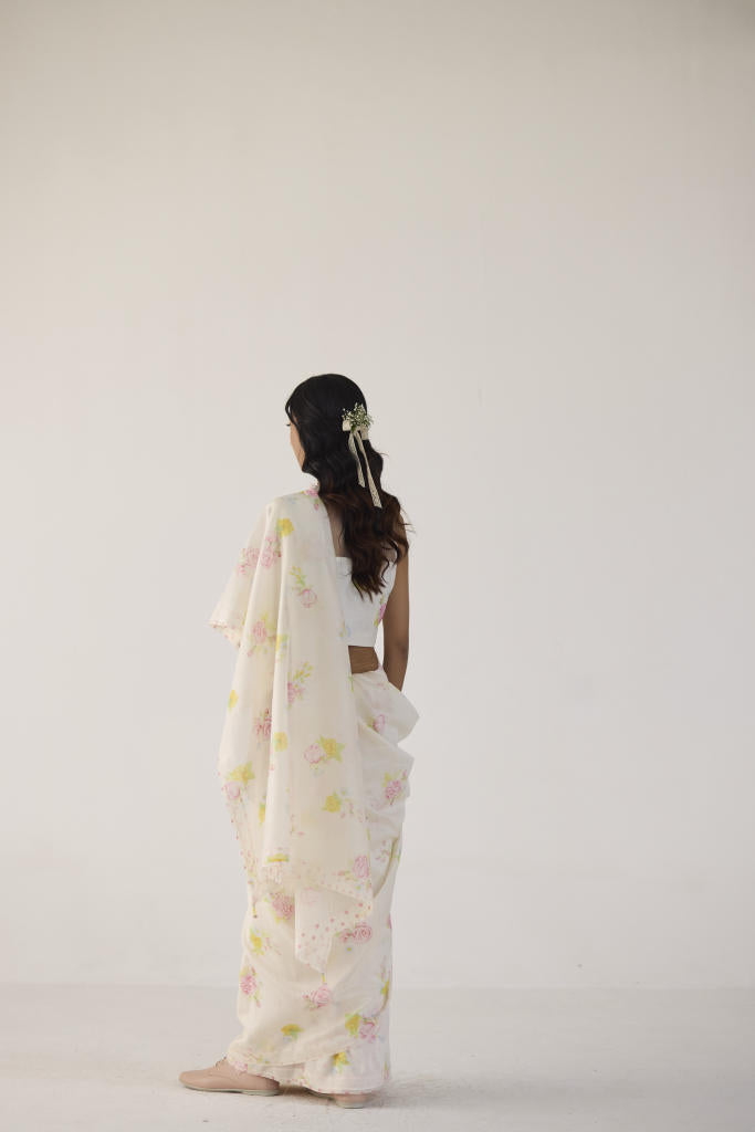 Valley Rose Silk and Cotton Chanderi Sari silk by Nadiya Paar in white color for women Worldwide