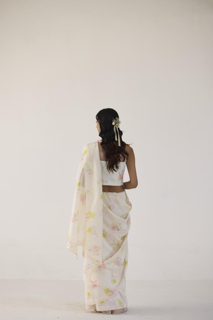Valley Rose Silk and Cotton Chanderi Sari silk by Nadiya Paar in white color for women Worldwide