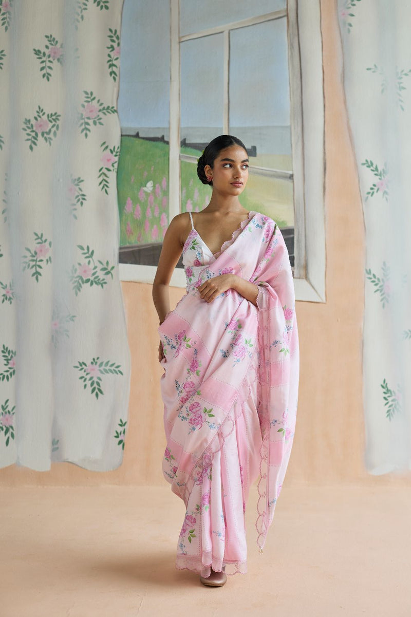 Rose Haze Mulberry Silk Sari silk by Nadiya Paar in pink color for women Worldwide