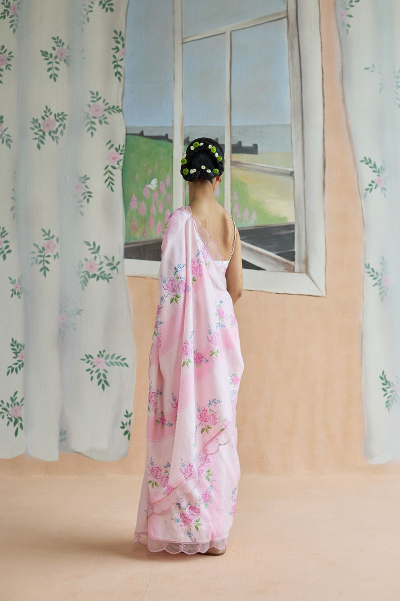 Rose Haze Mulberry Silk Sari silk by Nadiya Paar in pink color for women Worldwide