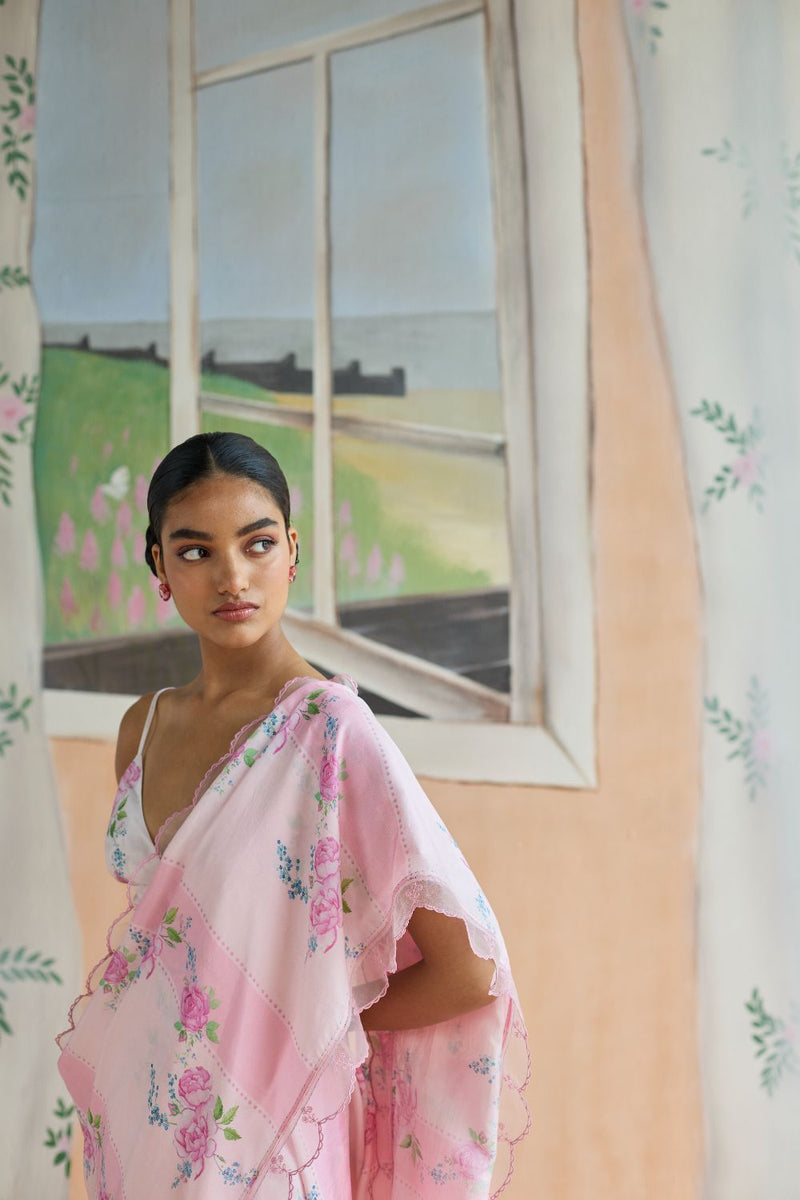 Rose Haze Mulberry Silk Sari silk by Nadiya Paar in pink color for women Worldwide