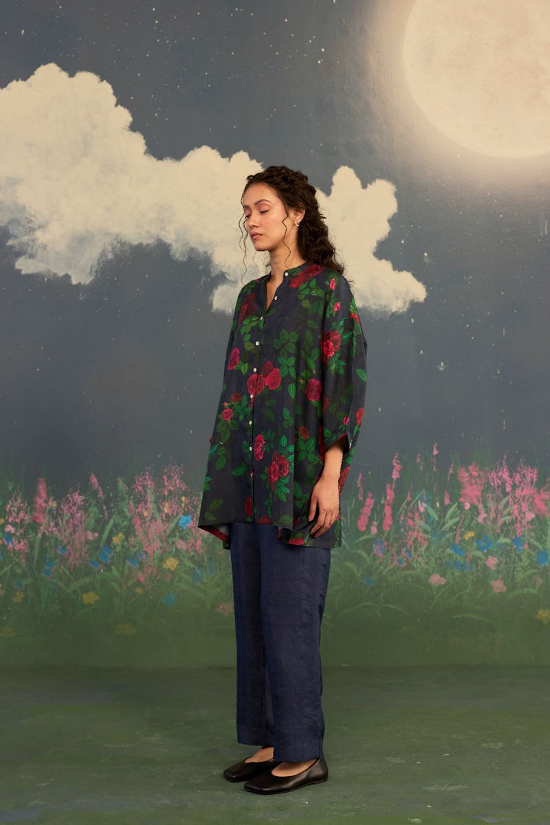 Scarlet Rose Silk Twill Coord Set silk by Nadiya Paar in black color for women Worldwide