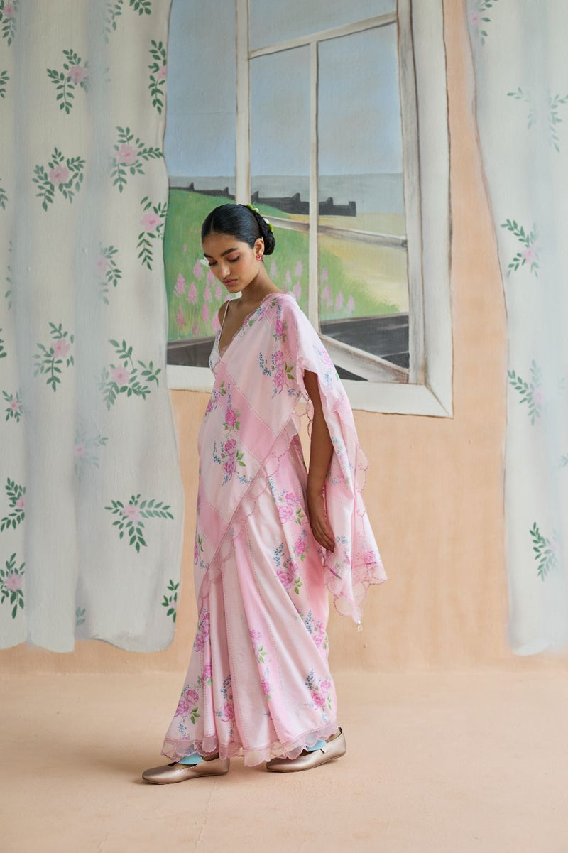 Rose Haze Mulberry Silk Sari silk by Nadiya Paar in pink color for women Worldwide