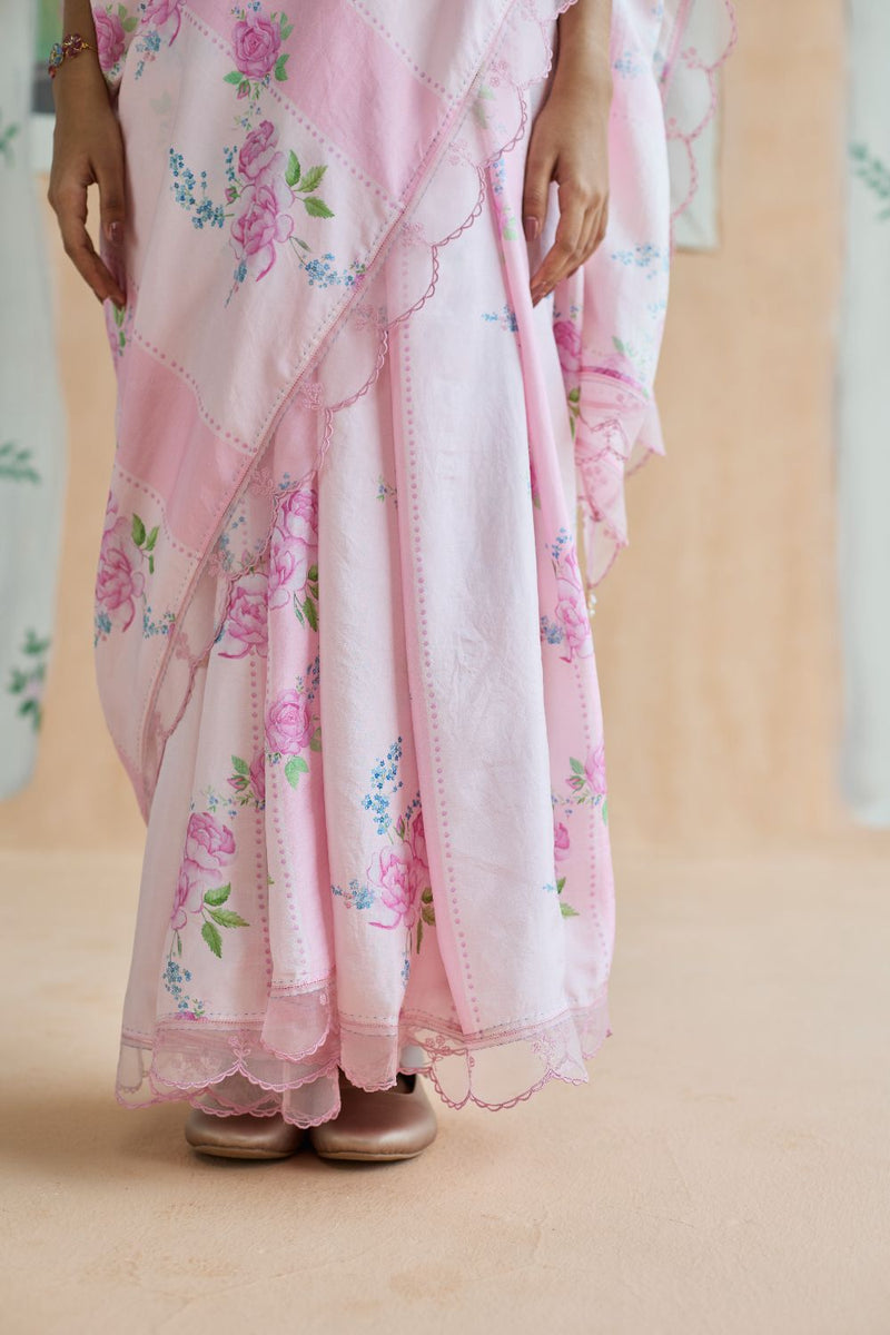 Rose Haze Mulberry Silk Sari silk by Nadiya Paar in pink color for women Worldwide