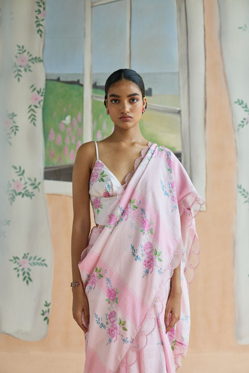 Rose Haze Mulberry Silk Sari silk by Nadiya Paar in pink color for women Worldwide