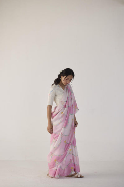 Gulmarg Mulberry Organza Silk Sari-Pink