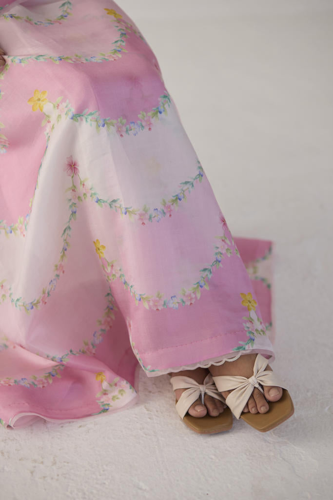 Gulmarg Mulberry Organza Silk Sari-Pink organza by Nadiya Paar in pink color for women Worldwide
