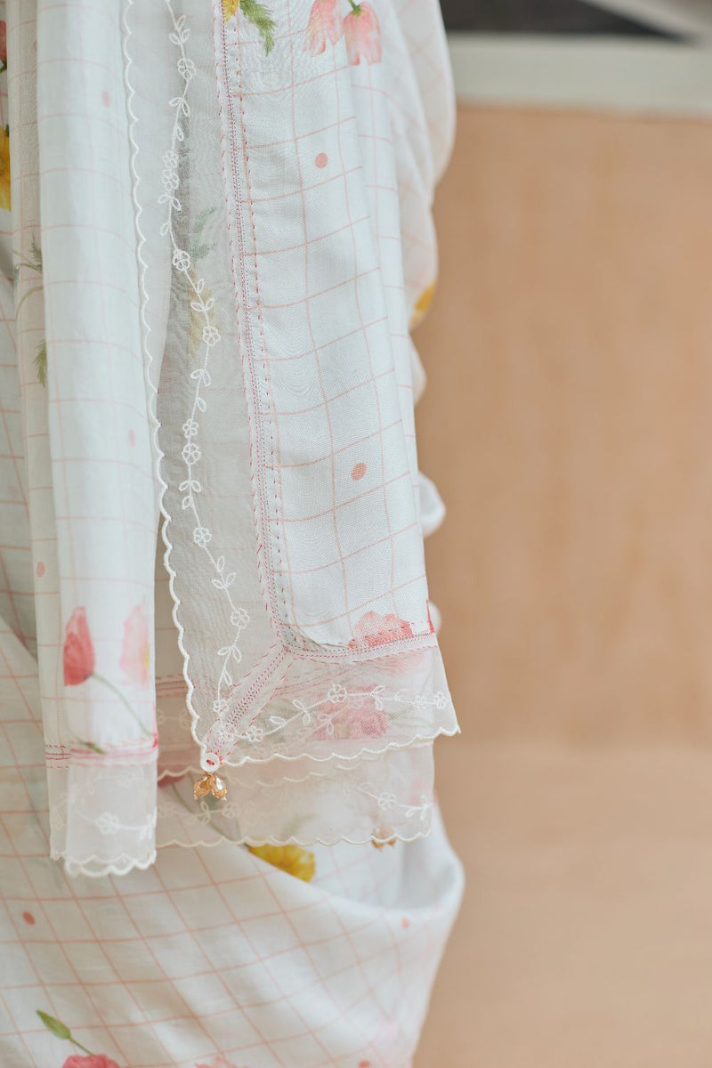 Poppy Mulberry Silk Sari silk by Nadiya Paar in white color for women Worldwide