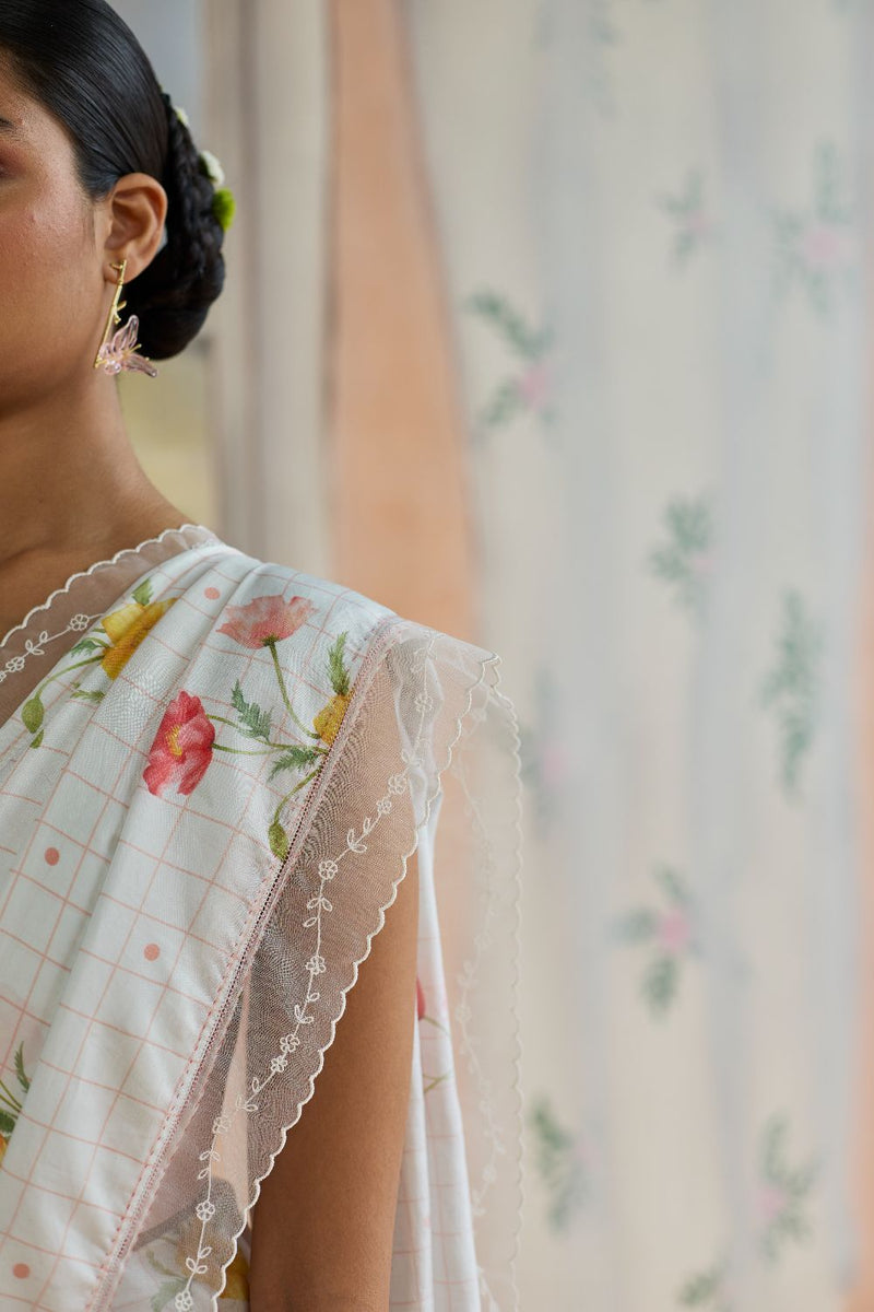 Poppy Mulberry Silk Sari silk by Nadiya Paar in white color for women Worldwide