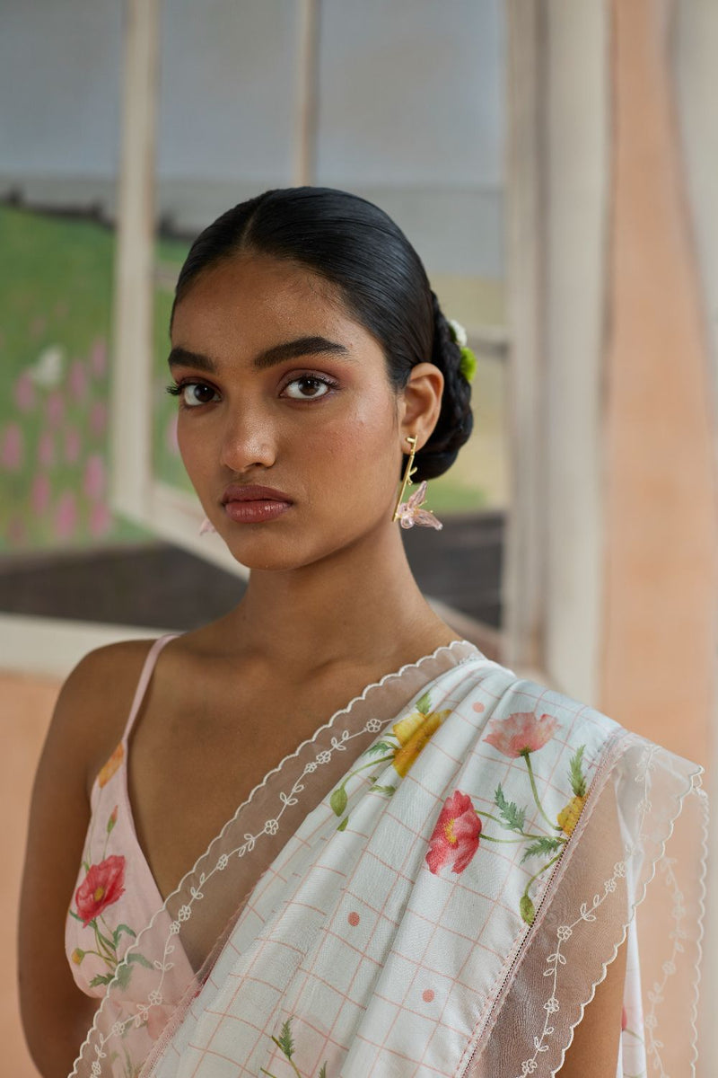 Poppy Mulberry Silk Sari silk by Nadiya Paar in white color for women Worldwide