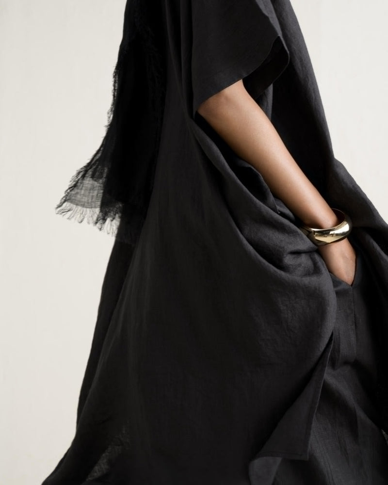 KOSHO KAFTAN SET linen by Ituvana in black color for women Worldwide