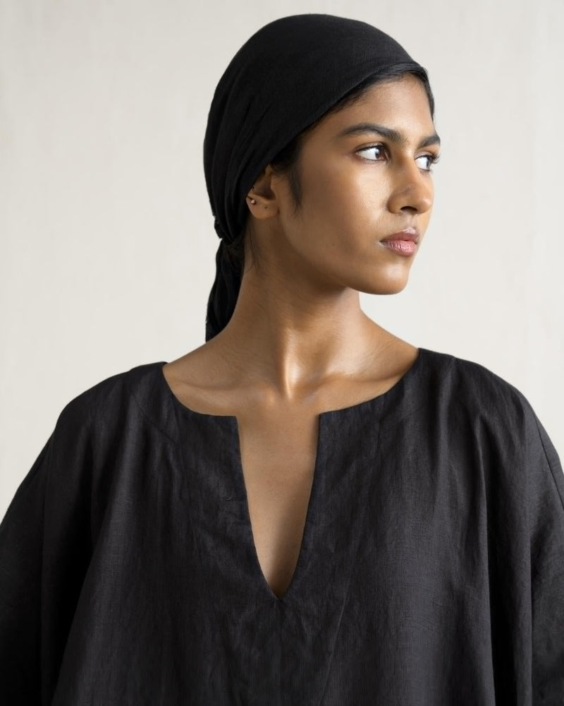 KOSHO KAFTAN SET linen by Ituvana in black color for women Worldwide