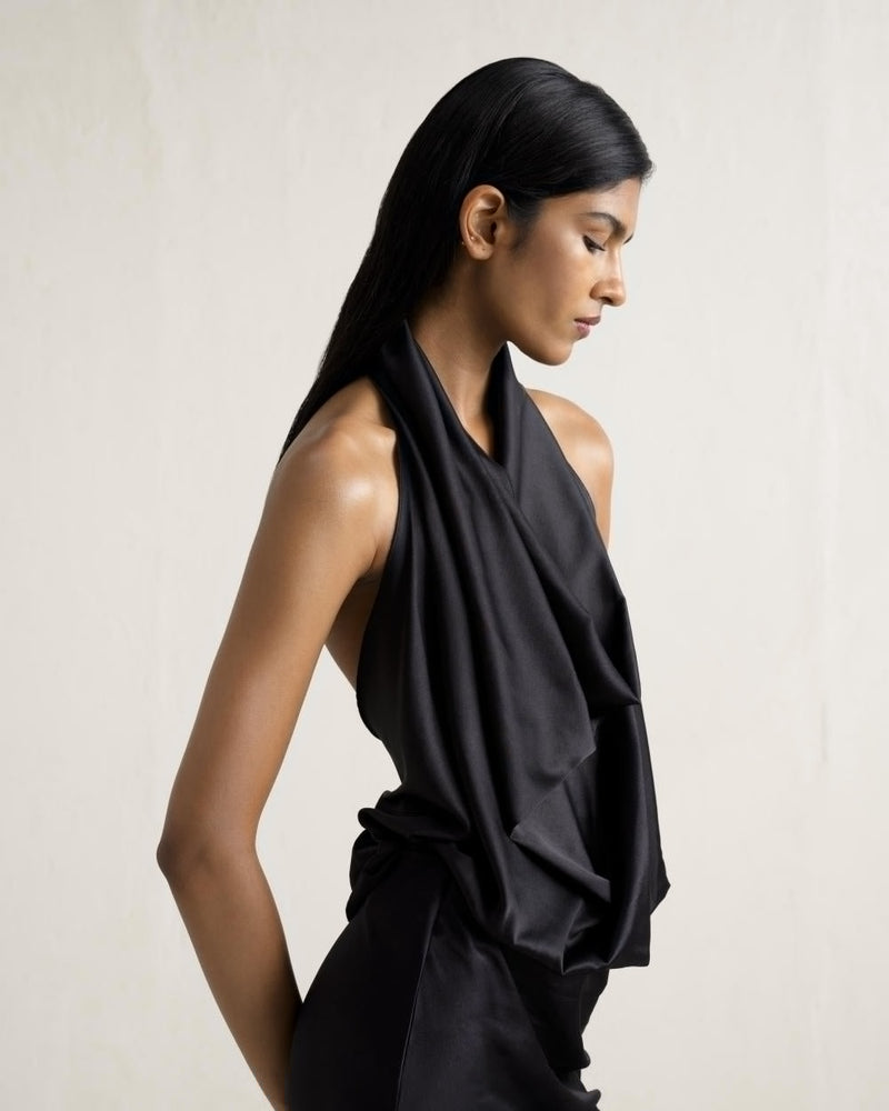 RONGU SKIRT SET silk by Ituvana in black color for women Worldwide