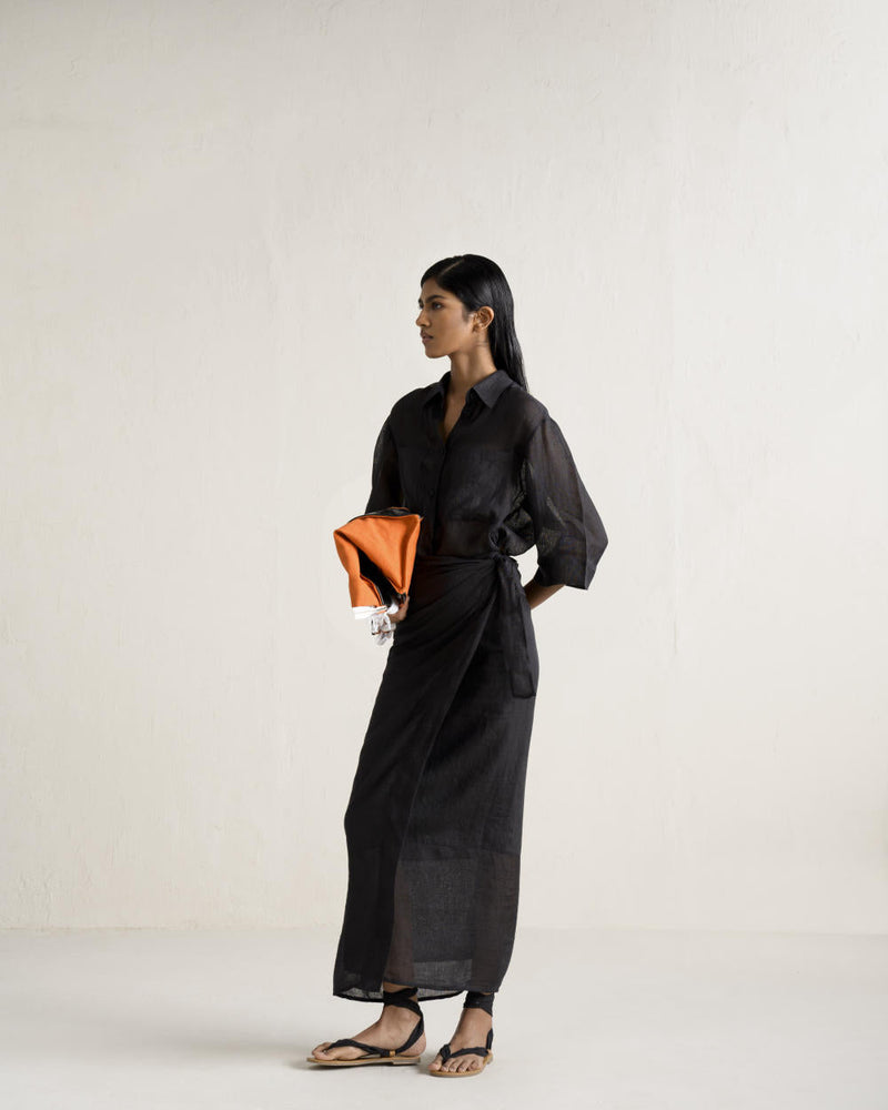 BINDU WRAP SET linen by Ituvana in black color for women Worldwide