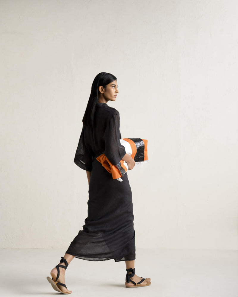 BINDU WRAP SET linen by Ituvana in black color for women Worldwide