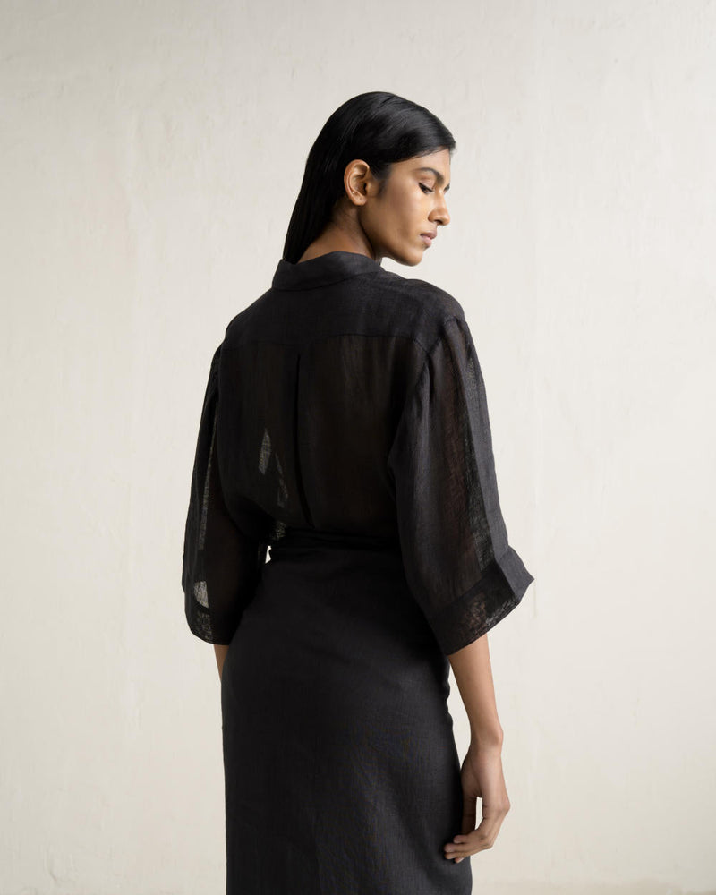 BINDU WRAP SET linen by Ituvana in black color for women Worldwide