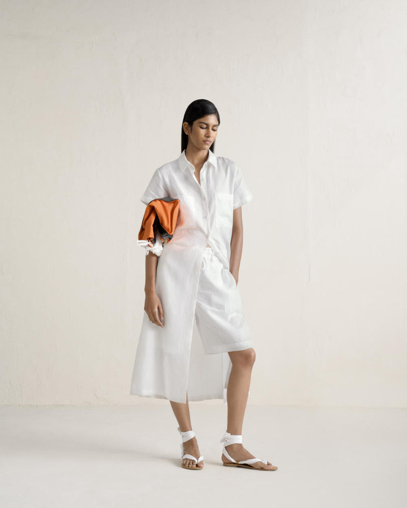 SHATSU LONG SHIRT SET linen by Ituvana in white color for women Worldwide