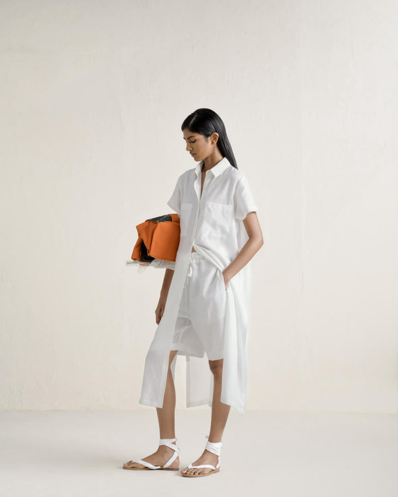 SHATSU LONG SHIRT SET linen by Ituvana in white color for women Worldwide