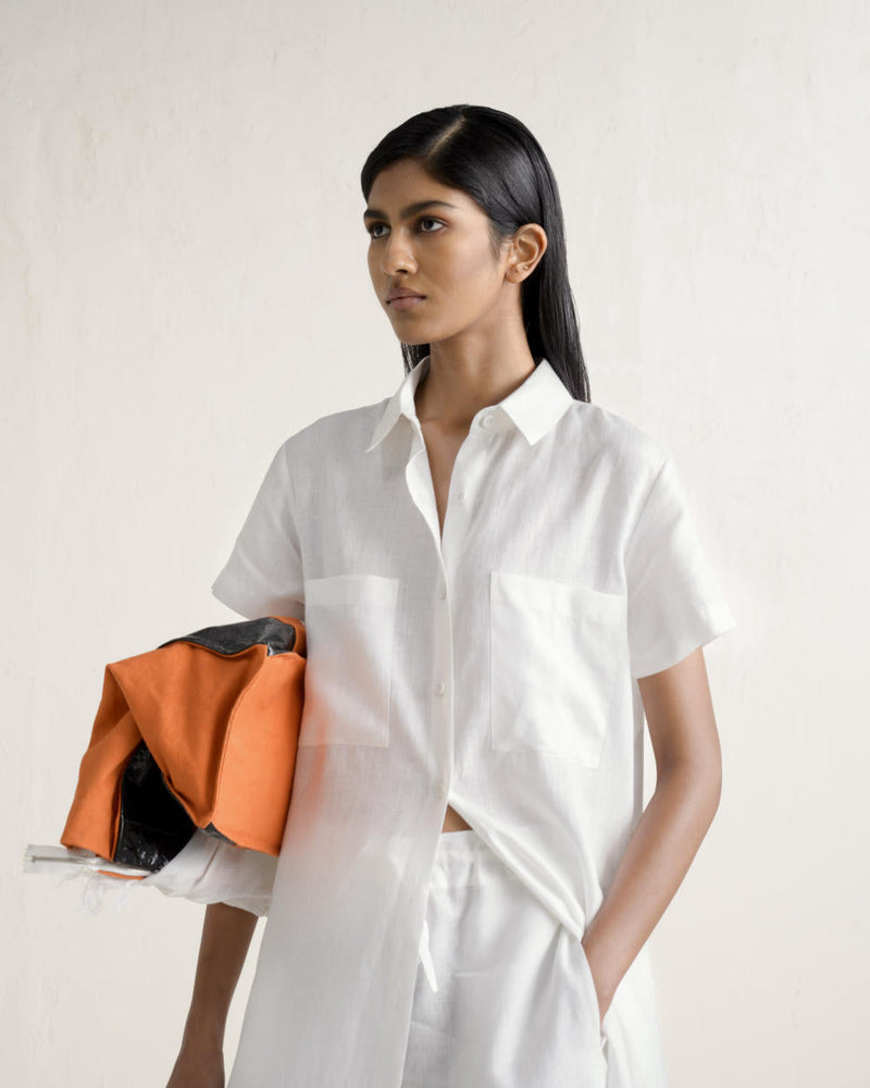 SHATSU LONG SHIRT SET linen by Ituvana in white color for women Worldwide