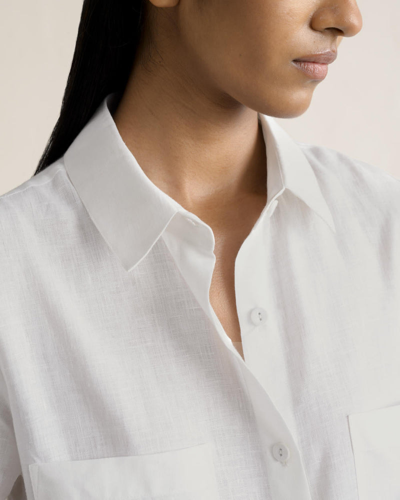 SHATSU LONG SHIRT SET linen by Ituvana in white color for women Worldwide