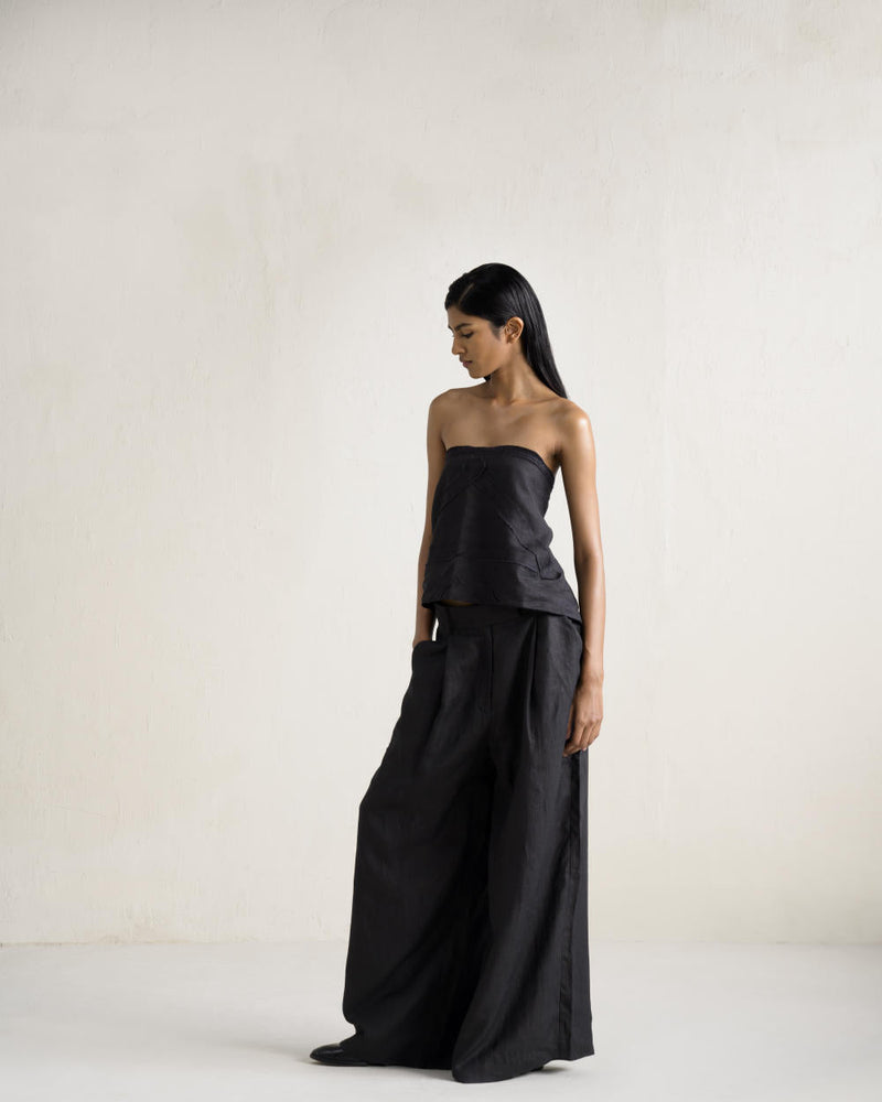 SAIDA TIE UP SET linen by Ituvana in black color for women Worldwide