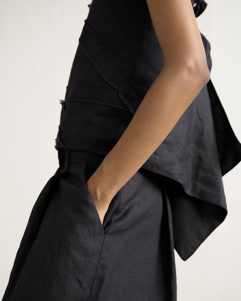SAIDA TIE UP SET linen by Ituvana in black color for women Worldwide