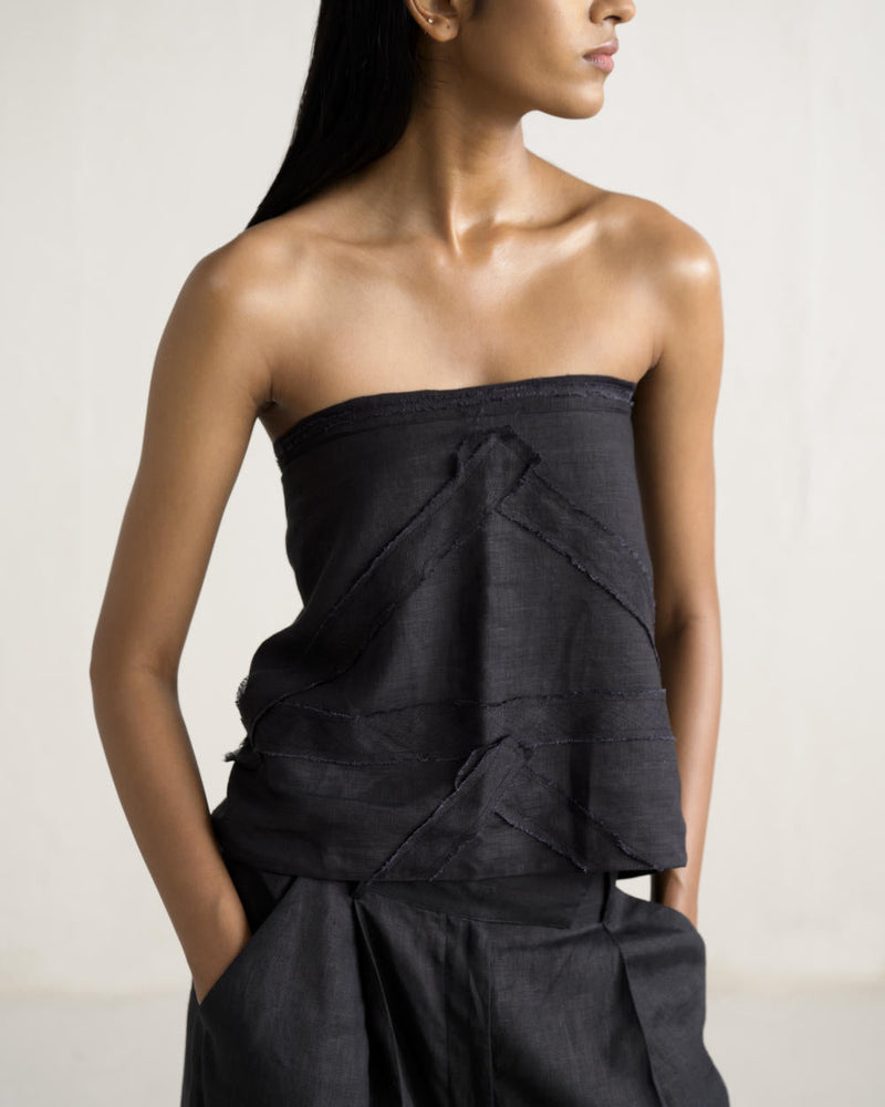 SAIDA TIE UP SET linen by Ituvana in black color for women Worldwide