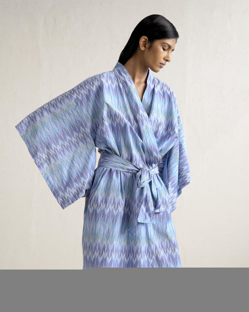 KIMO UNISEX DRESSING ROBE-BLUE 100% cotton by Ituvana for women Worldwide