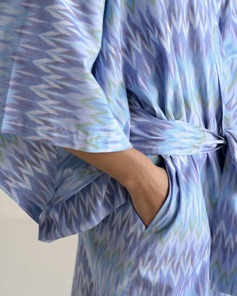 KIMO UNISEX DRESSING ROBE-BLUE 100% cotton by Ituvana for women Worldwide