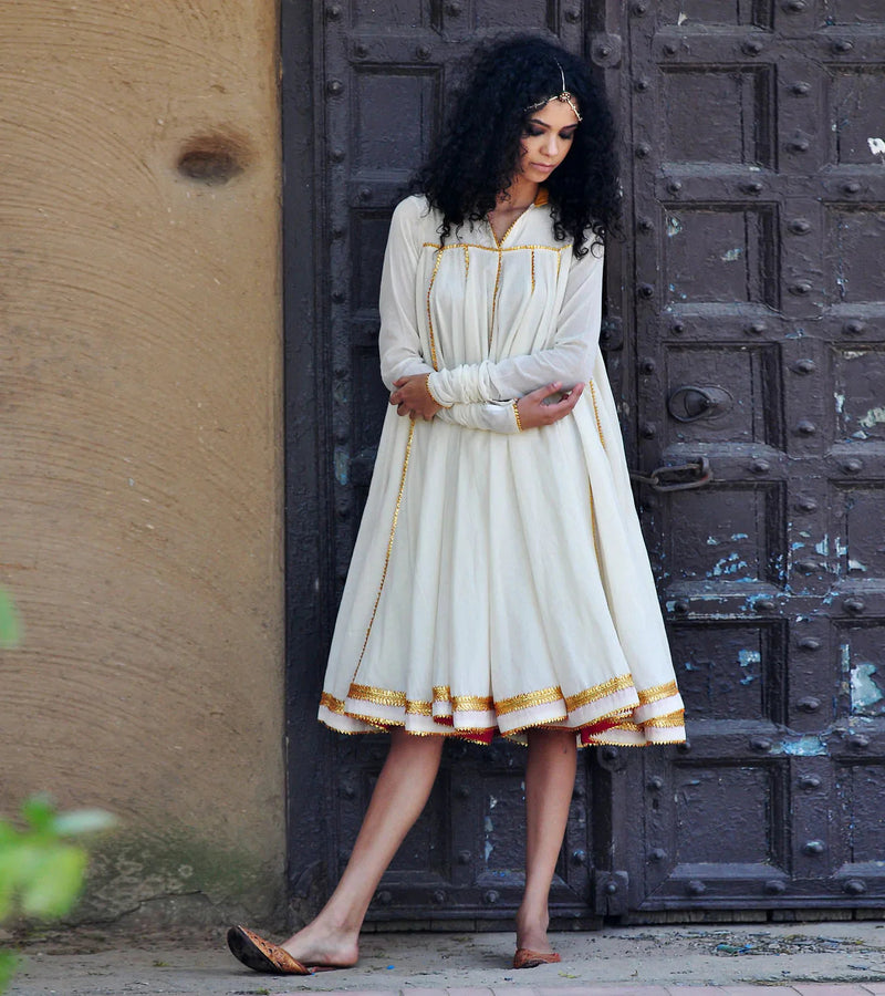 IVORY AND GOLD KALI DRESS Kurta Sets,Dress by Khara Kapas in white for women Worldwide