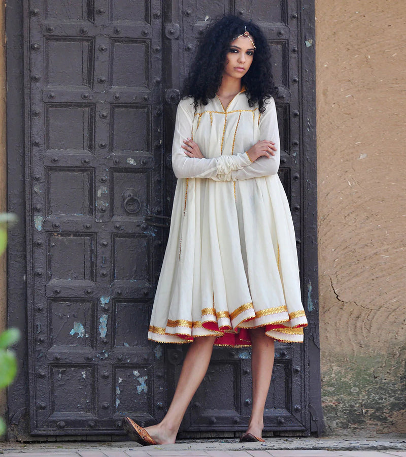 IVORY AND GOLD KALI DRESS Kurta Sets,Dress by Khara Kapas in white for women Worldwide